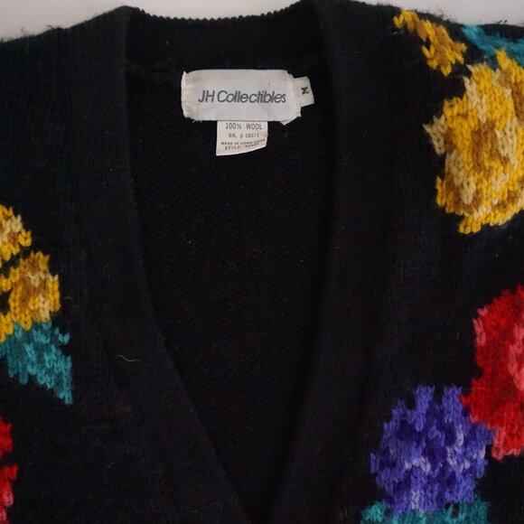 Black Floral Button-Up Cardigan Sweater - Picture 10 of 10